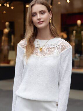 Free People (US S) Tini Crochet Cardigan Optic White Scalloped Knit Sweater